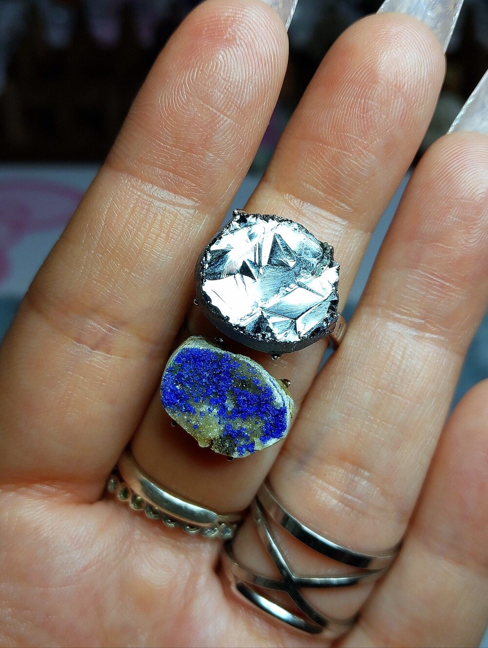 ⚒️ Raw Azurite & Natural Elite Shungite Copper Specimen Ring